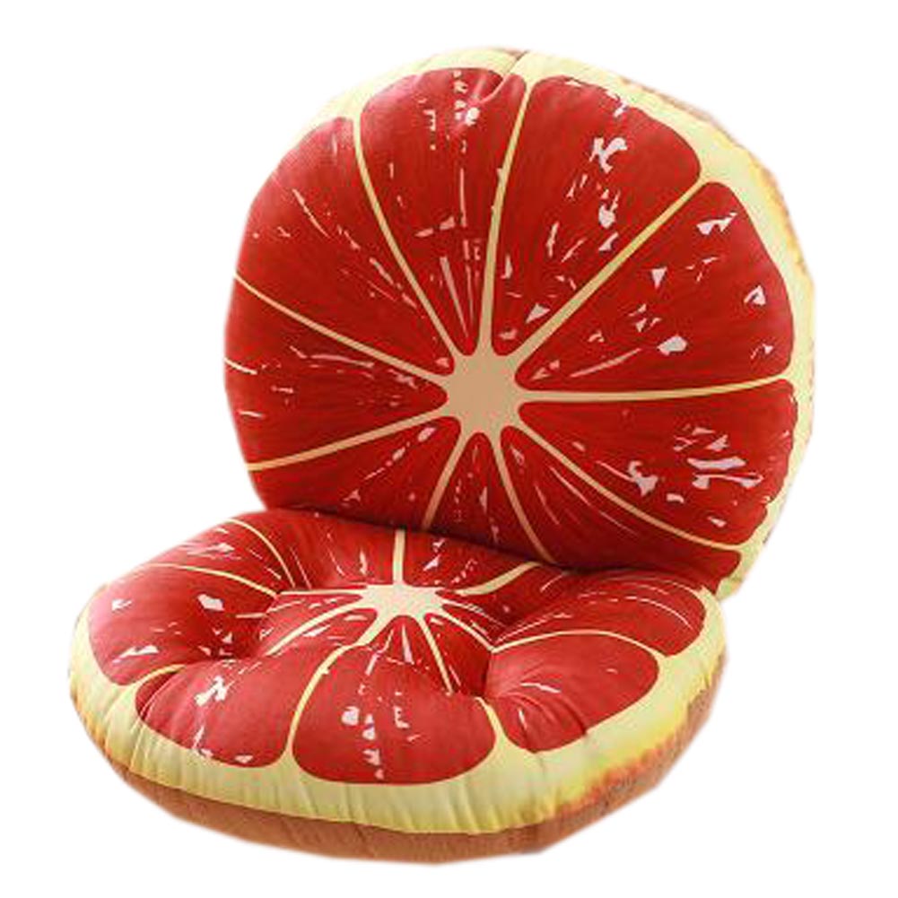 Indoor Soft Home/Office Squared Cartoon Seat Breathable Chair Cushion with Backrest, Grapefruit